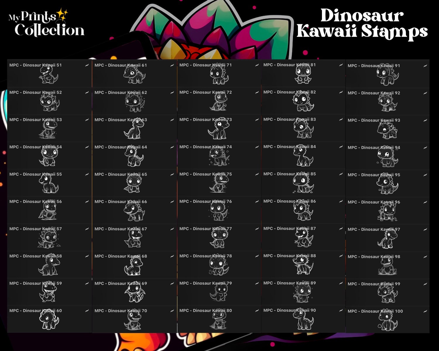100+ Procreate Dinosaur Kawaii Stamp, Dragon Crocodile Reptile Fantasy ...