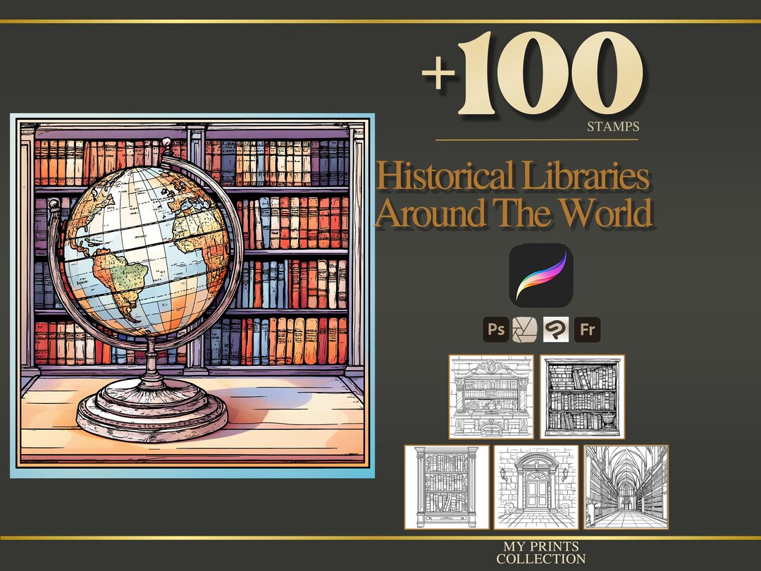 Historical Libraries Around the World Procreate Stamps & Photoshop ...