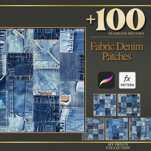 Denim Patches Fabric Procreate Texture Brush & Photoshop PAT Pattern - 100+ Seamless Texture Brushset, Digital Texture Design Tool