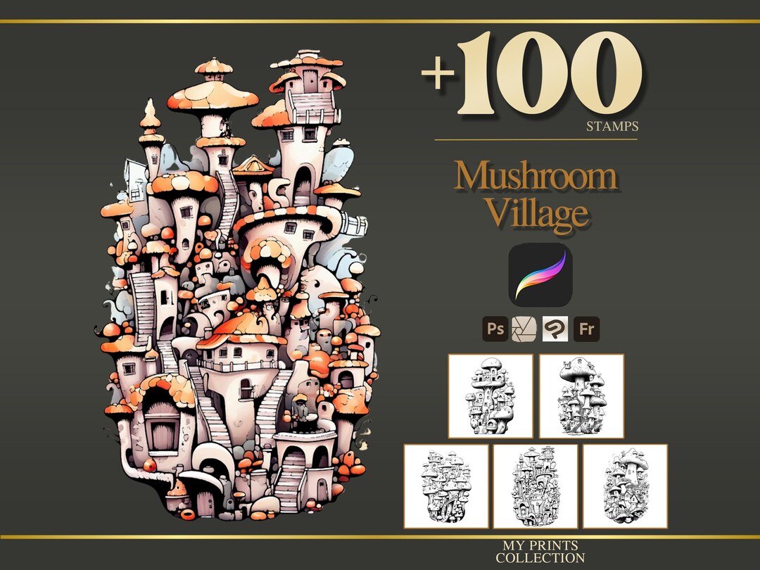 Mushroom Village Procreate Stamps & Photoshop Brushes – 100+ Place ...