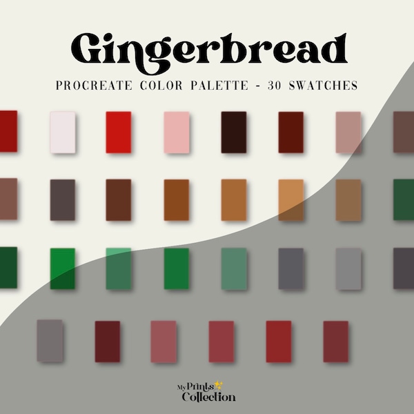 Gingerbread Procreate Color Palette Swatches, Digital Color Download, Seasonal Palette, Color Palette Bundle, Winter Strong Tones, Christmas