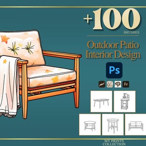 Outdoor Patio Interior Design Photoshop Brushes & Procreate Stamps – 100+ House Home Decor Planner Plan Furniture Sketch Room Kit Floorplan