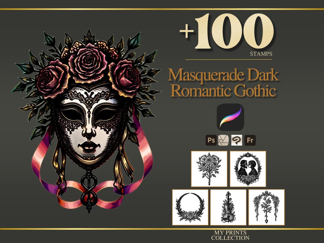 Masquerade Dark Romantic Gothic Procreate Stamps & Photoshop Brushes ...