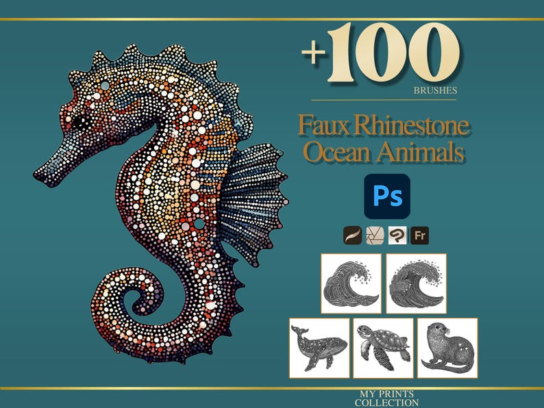Faux Rhinestone Ocean Animals Photoshop Brushes & Procreate Stamps ...