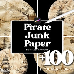 Mais de 100 pincéis de piratas de papel para Procreate, pincéis de sobreposição de texturas com padrões abstratos sem costura, design de papel para Procreate e Canva