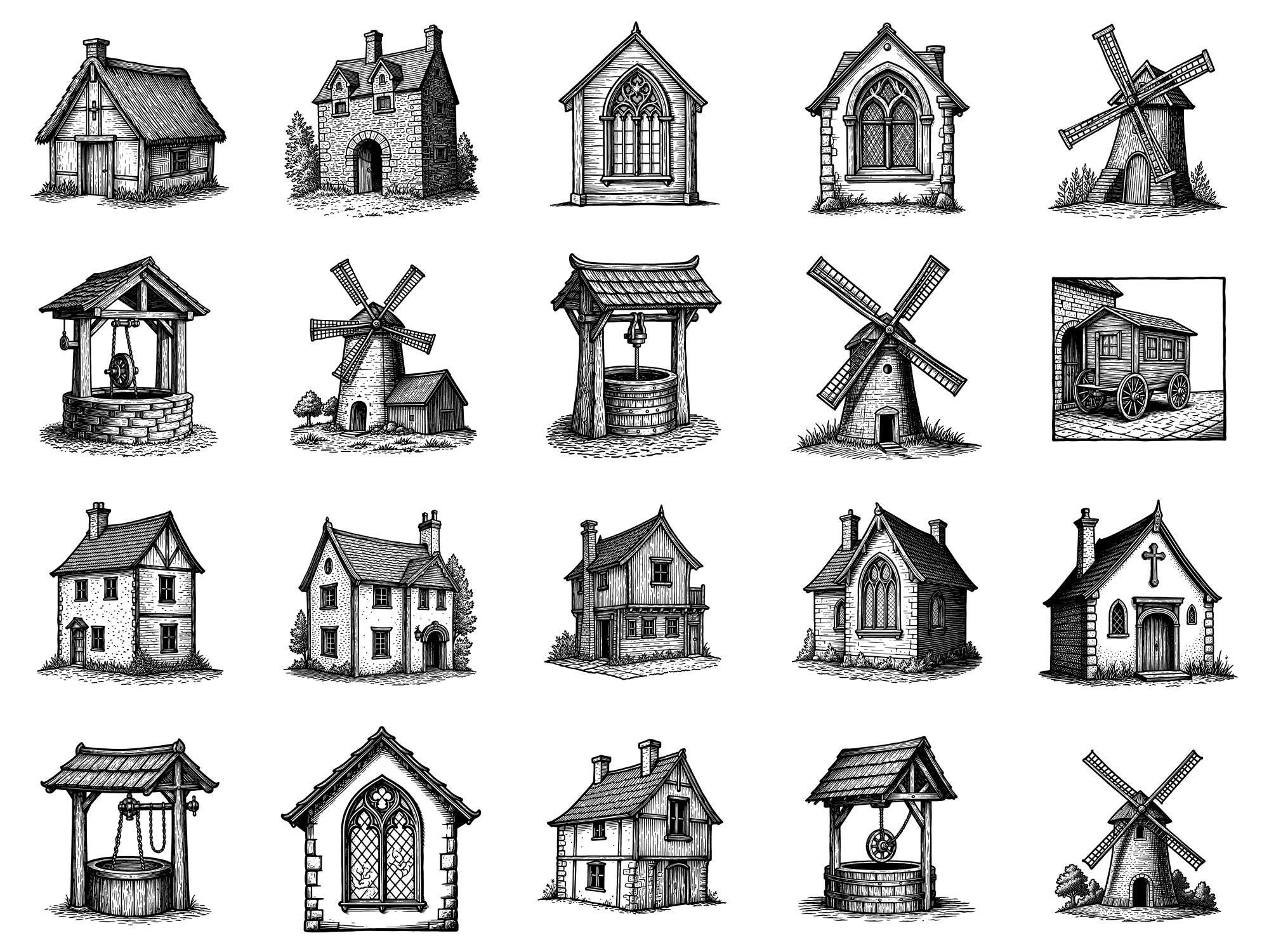 Village Medieval Photoshop Brushes & Procreate Stamps – 100+ Woodcut ...