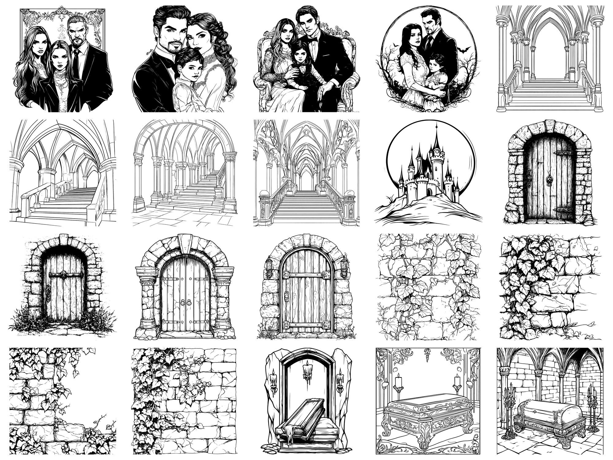 Gothic Castle Elements Realistic Halloween Procreate Stamps & Photoshop ...
