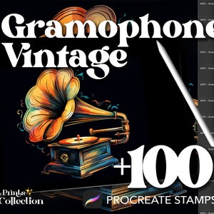 100+ Vintage Gramophone Procreate Stamps: Nostalgic Art (Digital Download)