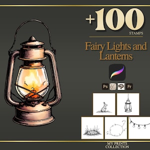 Procreate-Stempel mit Lichterketten und Laternen, Pinselset mit über 100 Lichterketten-Motiven, Cottagecore- und Fairycore-Stil, verspielt, digital