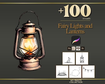 Fairy Lights and Lanterns Procreate Stamps, 100+ Fairy Lights String Light Brush Set, Cottagecore Fairycore Whimsical Digital