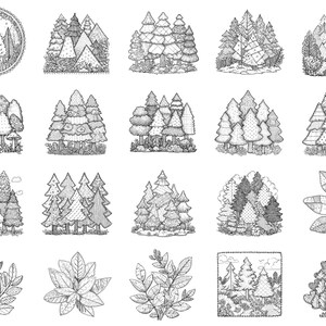 Timbri Procreate e pennelli Photoshop Forest Patchwork: oltre 100 texture per trapunte alla moda, tatuaggi, arte digitale, clipart, disegni al tratto, pacchetto di pennelli immagine 7