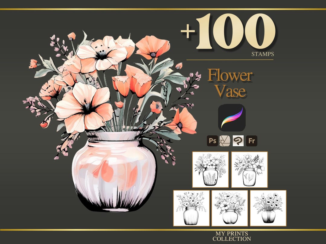 Flower Vase Procreate Stamps & Photoshop Brushes – 100+ Floral ...