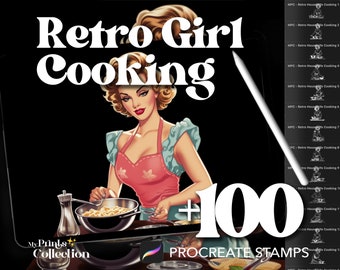 100+ Procreate Retro Girl Cooking Stamps, Vintage People Figure Body Pose Guide, Digital Download, Digital Art Supply, Procreate Brush