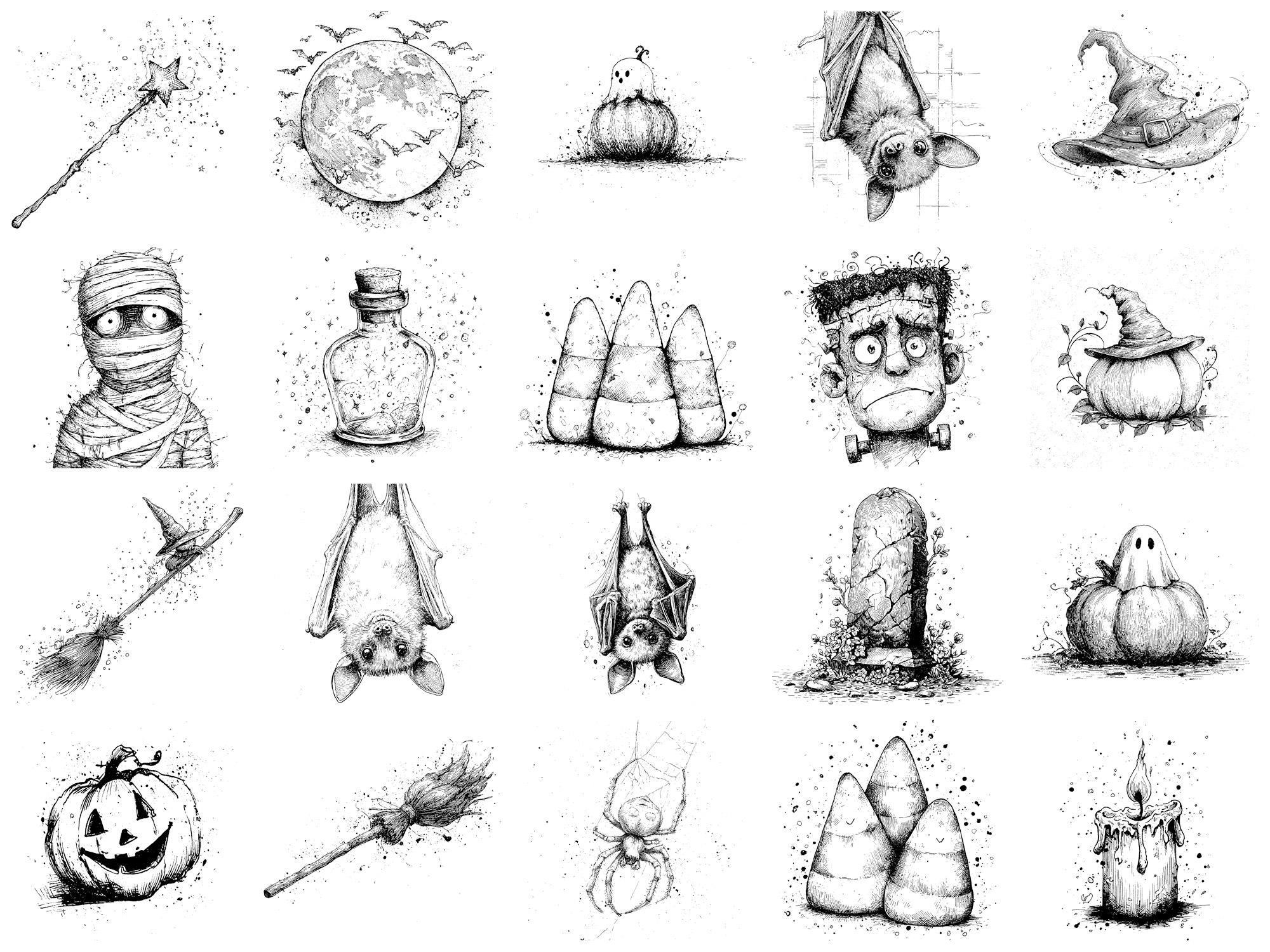Whimsical Halloween Photoshop Brushes & Procreate Stamps – 100+ Tattoo ...