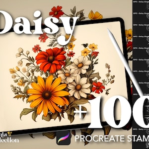 100+ Procreate Daisy Stamps, Fiore botanico Floreale Natura Wildflower Bouquet Tattoo, Download digitale, Fornitura di arte digitale, Procreate Brush
