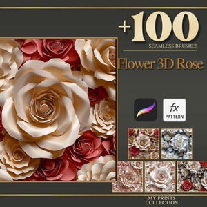 3D Rose Procreate Texture Brush & Photoshop PAT Pattern - 100+ Seamless Texture Brushset, Digital Texture Design Tool