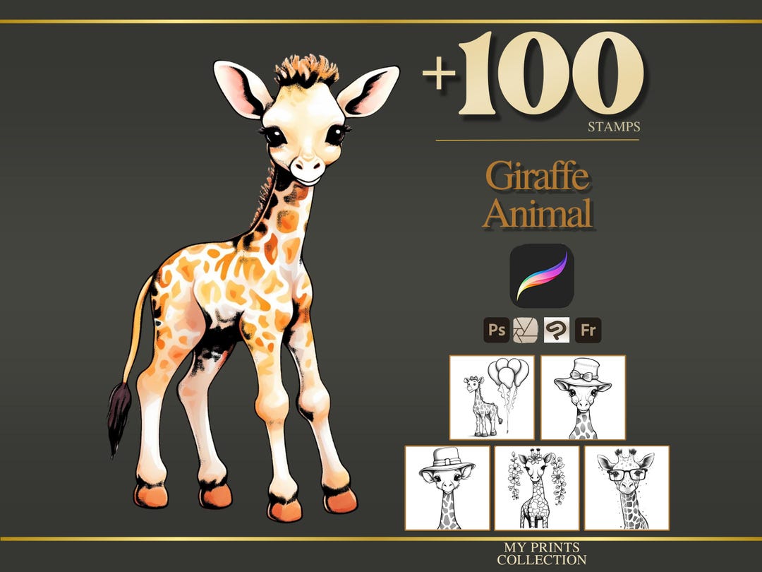 Giraffe Procreate Stamps & Photoshop Brushes – 100+ Realistic Animal ...