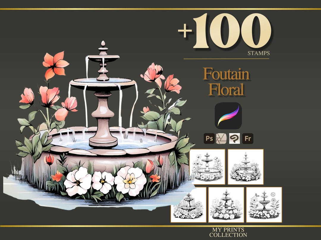Fountain Floral Procreate Stamps & Photoshop Brushes – 100+ Flower ...
