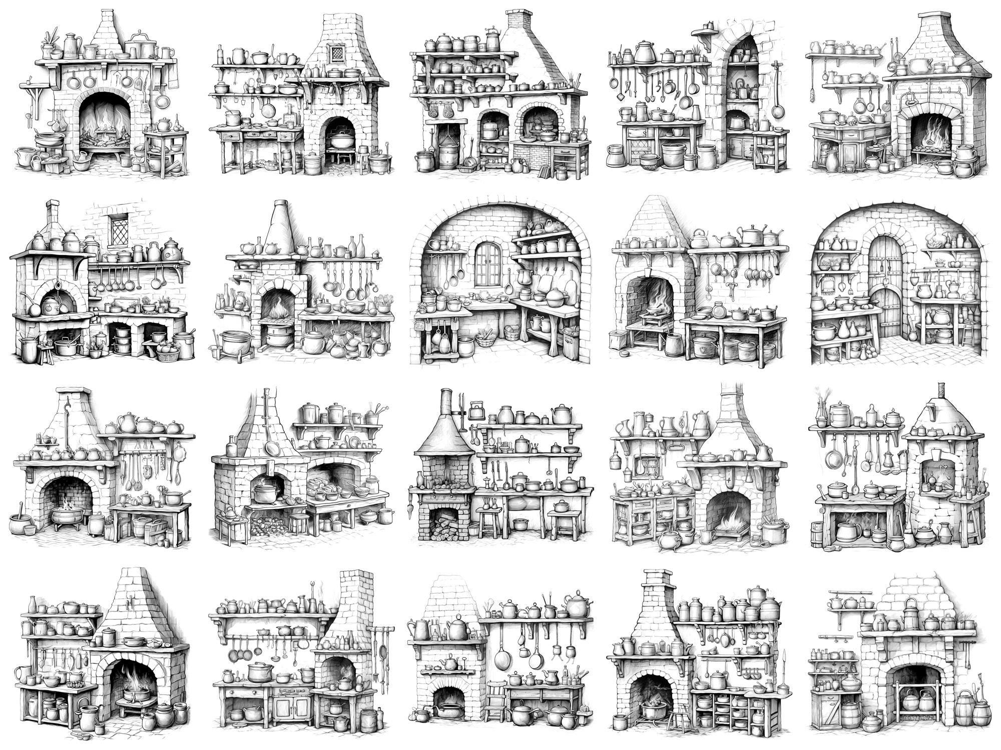 Kitchen Medieval Procreate Stamps & Photoshop Brushes – 100+ Interior ...