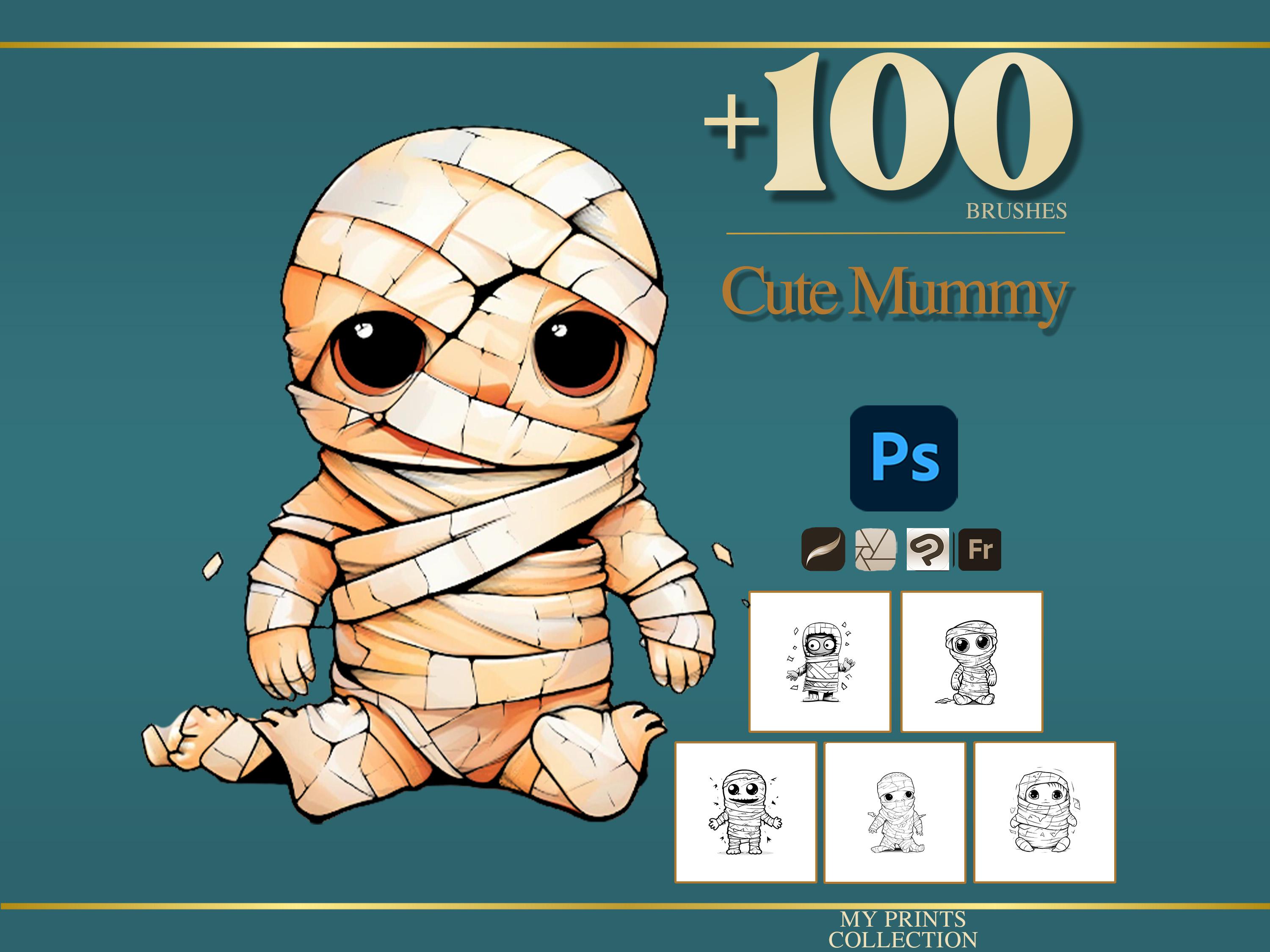 Cute Mummy Halloween Photoshop Brushes & Procreate Stamps – 100+ Tattoo ...