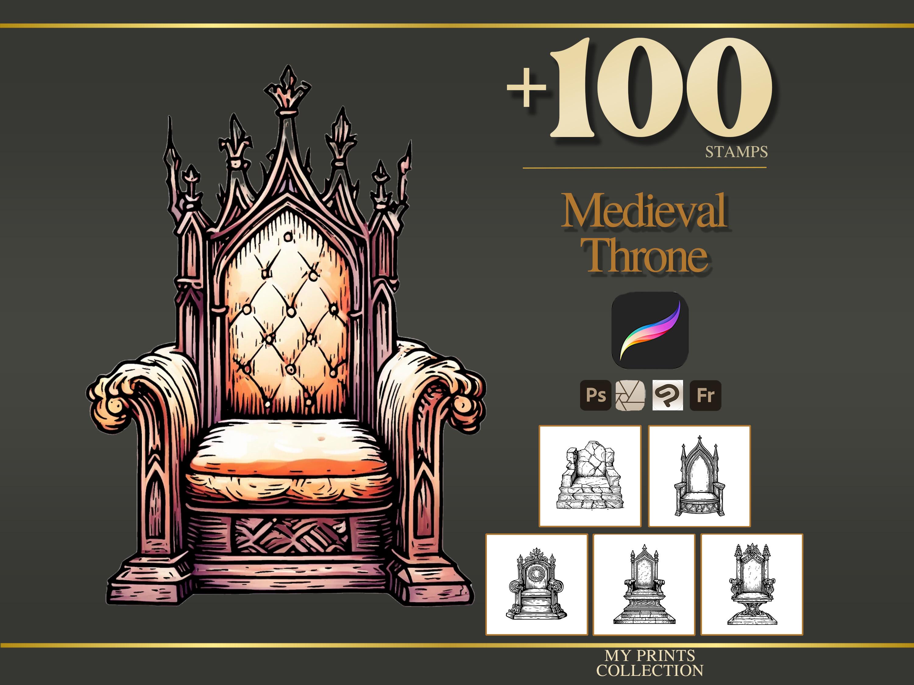Throne Medieval Procreate Stamps & Photoshop Brushes – 100+ Woodcut ...