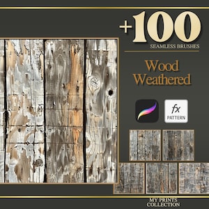 Pennello per texture Procreate effetto legno invecchiato e pattern PAT per Photoshop - Oltre 100 pennelli per texture senza soluzione di continuità, strumento di progettazione di texture digitali