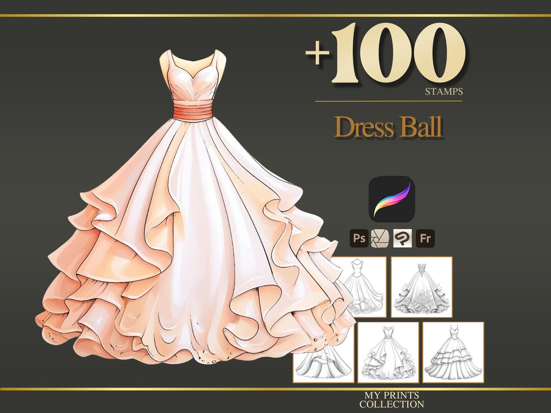 Ball Dress Procreate Stamps & Photoshop Brushes – 100+ Fashion ...