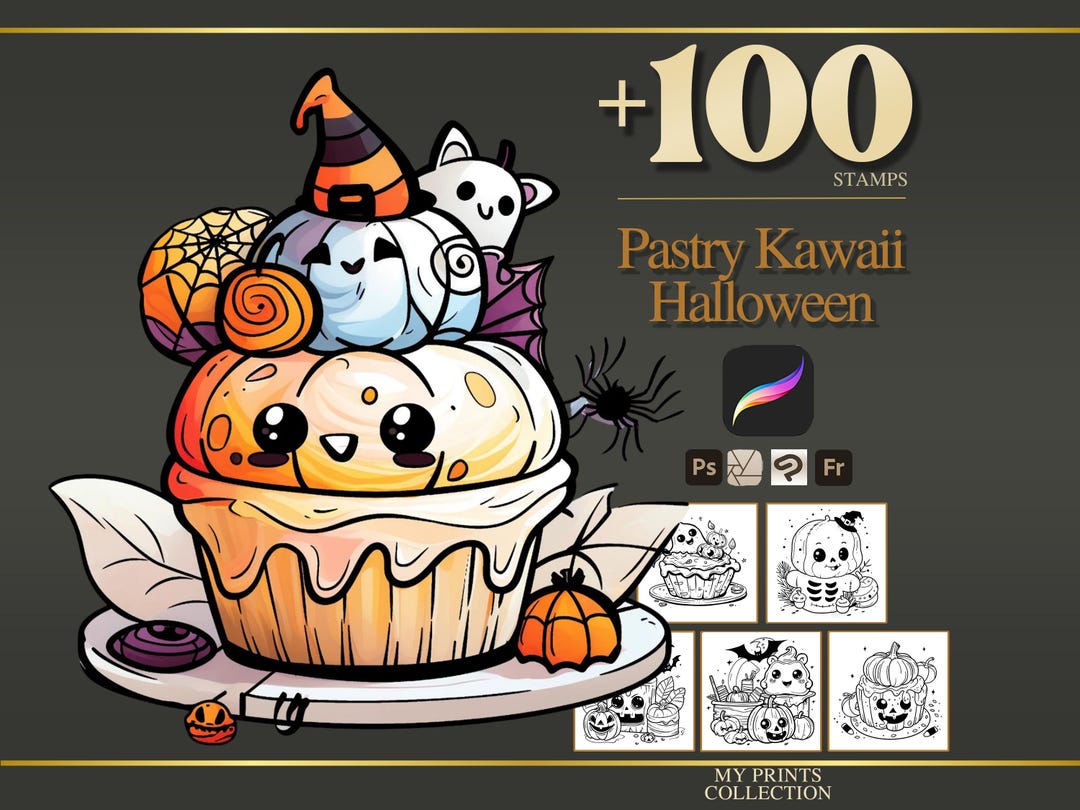 Pastry Kawaii Halloween Procreate Stamps & Photoshop Brushes – 100 ...