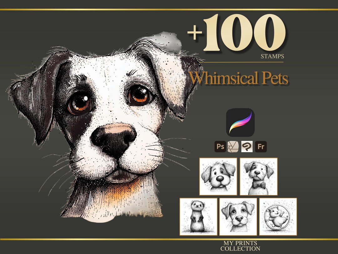 Whimsical Pets Procreate Stamps & Photoshop Brushes – 100+ Clipart ...