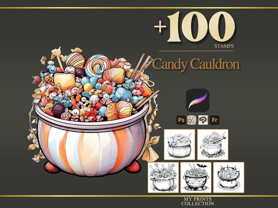 Candy Cauldron Halloween Procreate Stamps & Photoshop Brushes – 100 ...