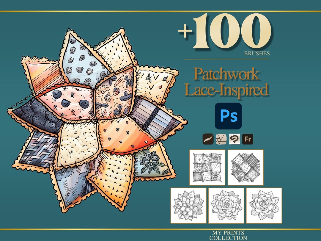 Lace-inspired Patchwork Photoshop Brushes & Procreate Stamps – 100 ...