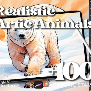 100+ Procreate Arktis Realistisches Tierstempel-Bundle, Reptilientier-Waldwildniswald-Zoo-Digital-Kunst-Toolkit-Skizze-Procreate-Pinsel