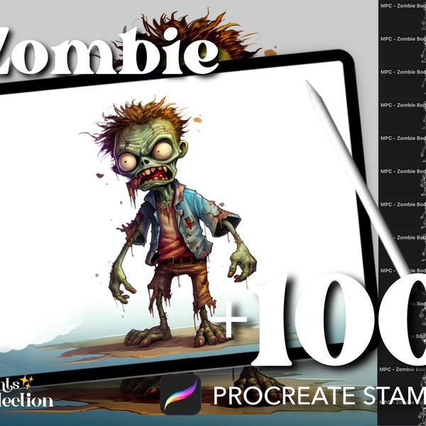 100+ Procreate Zombie Stamps, Chibi Halloween Spooky Creepy Horror Supernatural, Digital Download, Digital Art Supply, Procreate Brush