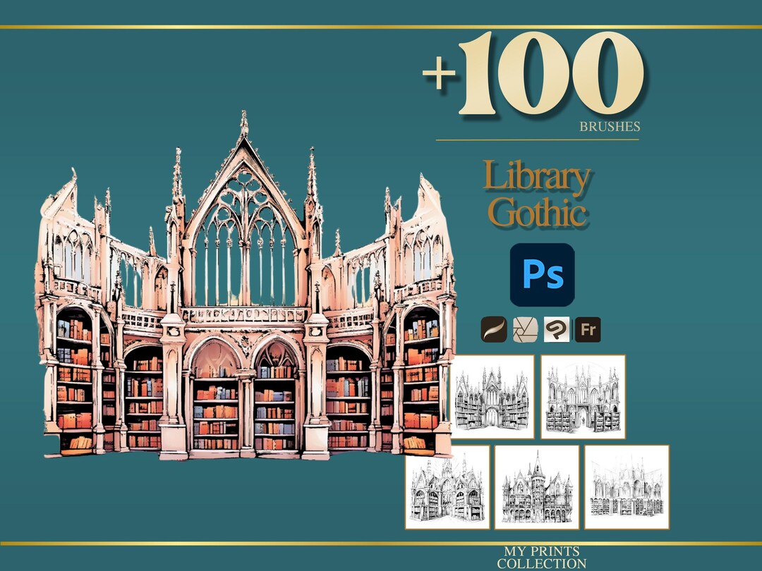 Library Gothic Photoshop Brushes & Procreate Stamps – 100+ Interior ...