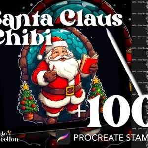 100+ Procreate Santa Claus Chibi Stamp, Fantasy Festive Holiday Winter Xmas Christmas, Digital Download, Digital Art Supply, Procreate Brush