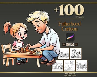 Sellos y pinceles de Photoshop para Procreate sobre la paternidad: más de 100 diseños de tatuajes, ilustraciones, dibujos lineales, plantillas y pinceles kawaii para papá, fáciles y atrevidos.
