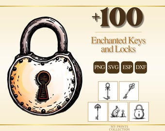 Enchanted Keys and Locks PNG Clipart, 100+ Lock & Key Fantasy Transparent Download, Fairycore Commercial Use SVG EPS Dxf