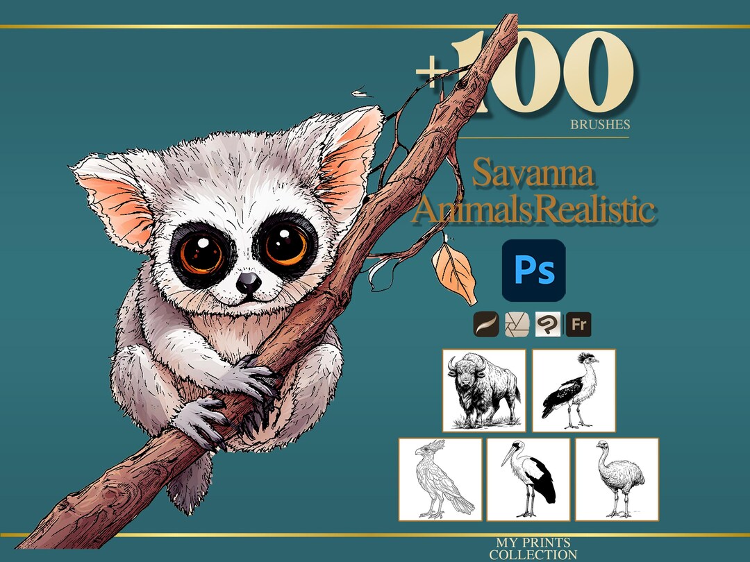 Savanna Animals Realistic Photoshop Brushes & Procreate Stamps – 100 ...