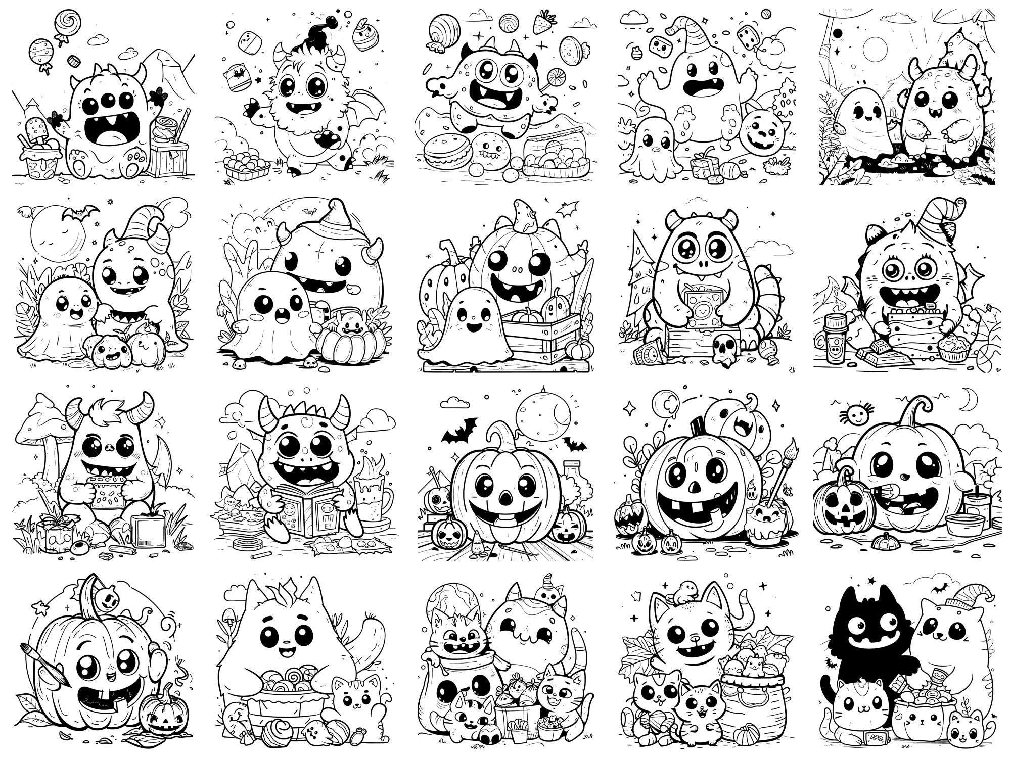 Monster Trick-or-treating Friends Kawaii Halloween Procreate Stamps ...