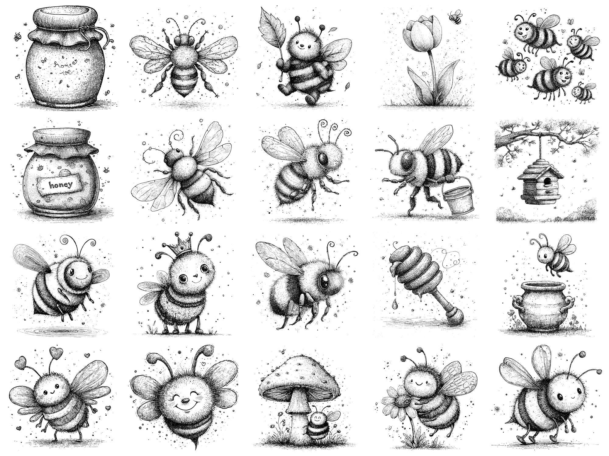 Whimsical Bees Honey Photoshop Brushes & Procreate Stamps – 100+ Tattoo ...