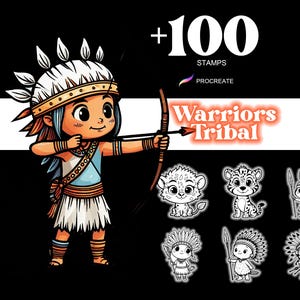 Procreate Warriors Stamp Set: Tribal Anime Chibi Brushes (Digital Download)