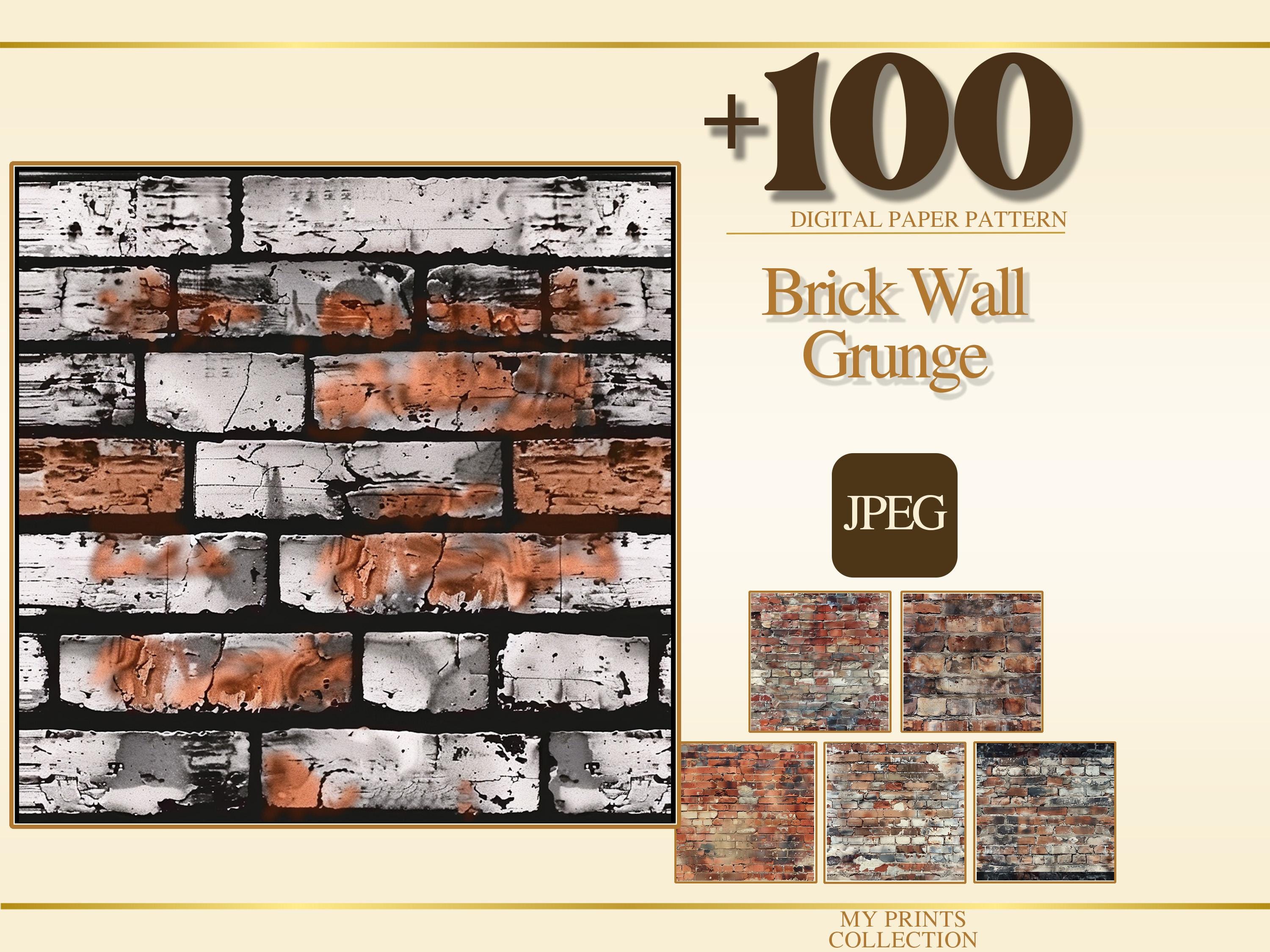 Brick Wall Grunge Seamless Texture JPEG Pack, 100+ Digital Papers ...