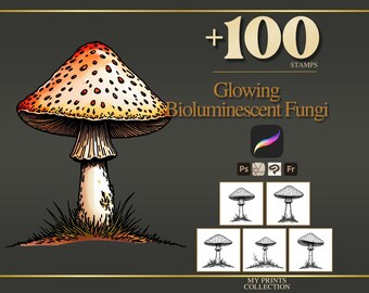Glowing Bioluminescent Fungi Procreate Stamps, 100+ Fantasy Fungi Brush Set, Bioluminescent Enchanted Forest Digital Download iPad