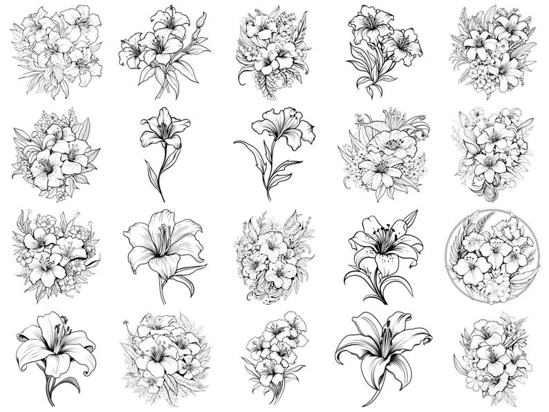 Lily Procreate Stamps & Photoshop Brushes – 100+ Flower Botanical ...