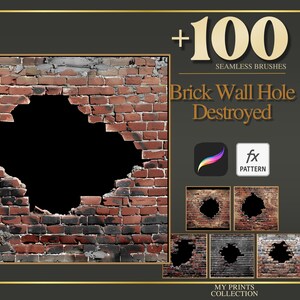 Brick Wall Hole Procreate Texture Brush & Photoshop PAT Pattern - 100+ Seamless Texture Brushset, Digital Texture Design Tool