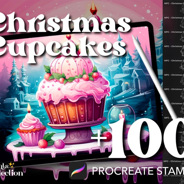 Plus de 100 tampons de Noël Procreate Cupcake, Gâterie sucrée du désert Noël hiver, Téléchargement numérique, Fourniture d'art numérique, Pinceau Procreate