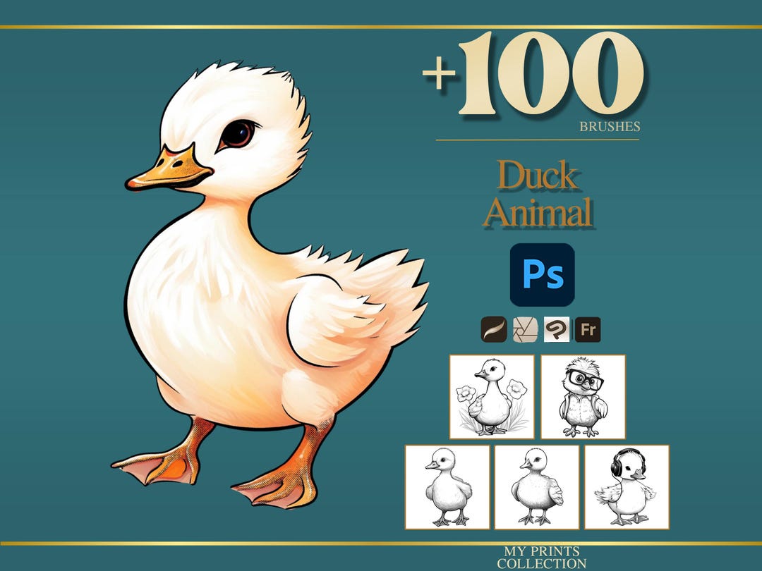 Duck Photoshop Brushes & Procreate Stamps – 100+ Realistic Animal Pet ...