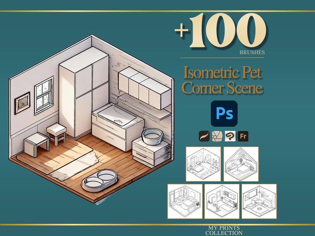 Isometric Pet Corner Scene Photoshop Brushes & Procreate Stamps – 100 ...