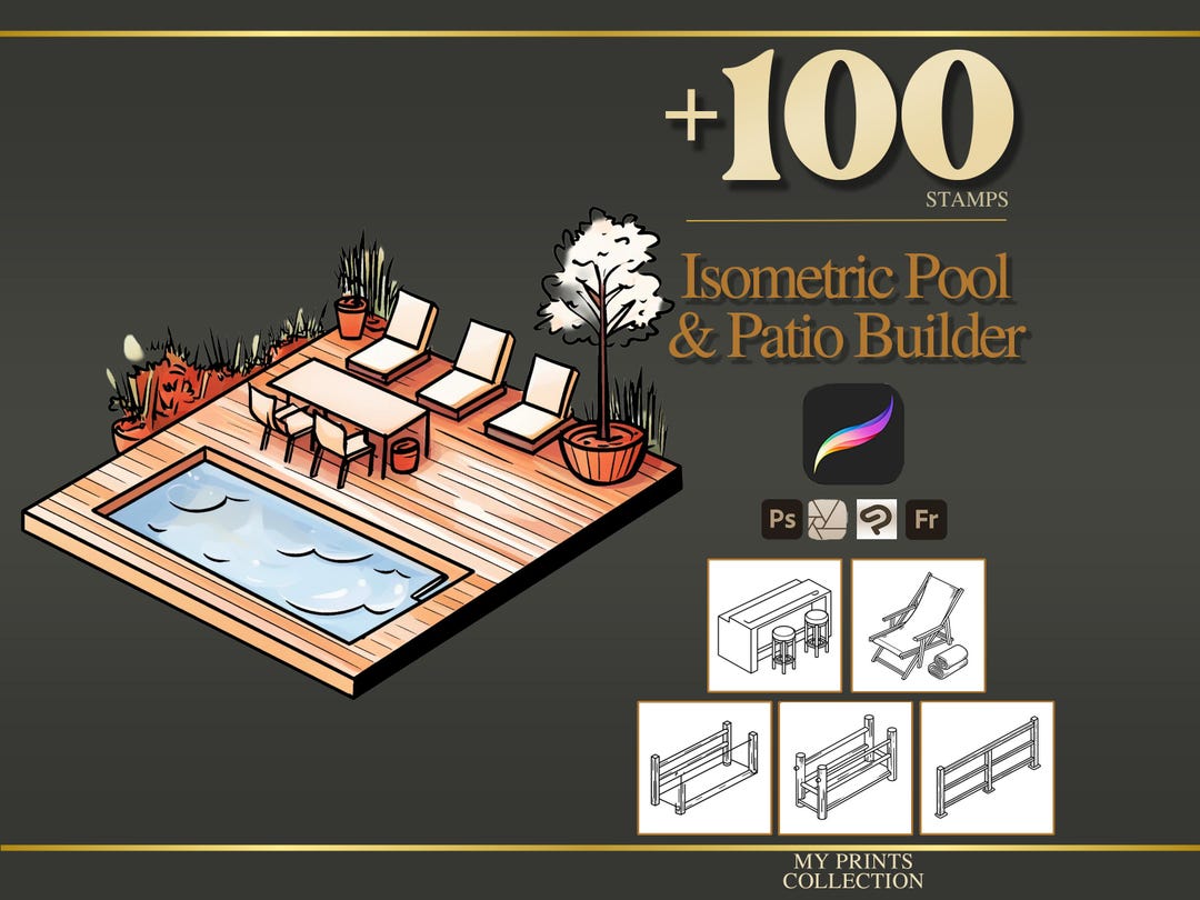 Isometric Pool and Patio Builder Procreate Stamps & Photoshop Brushes ...