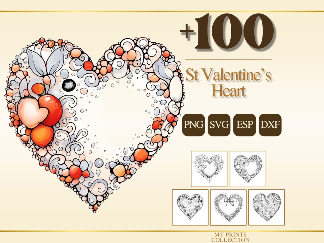 St Valentines Heart PNG Bundle – 100+ Cricut & Silhouette Files, SVG ...